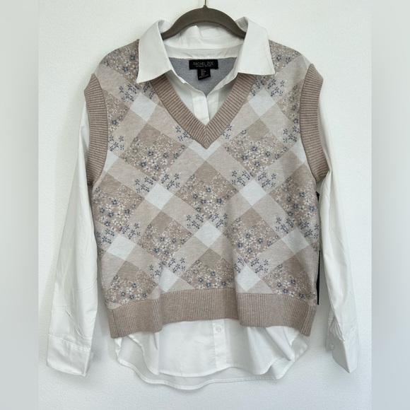 Rachel Zoe Tops - Rachel Zoe Argyle Twofer Sweater Vest Shirt​